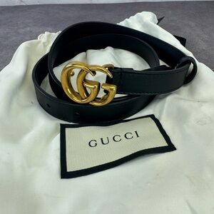 Authentic Gucci Black Leather Slim GG Marmont Belt 409417 70/28